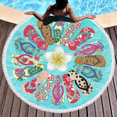 Lofaris Slipper And Waves Floral Summer Round Beach Towel